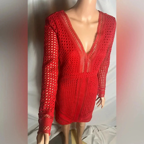 ASTR The Label Red Lace Long Sleeve Bodycon Dress Size Small - Picture 3 of 12